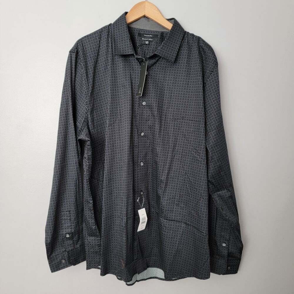 Tahari Regular Fit Stretch Black Button Up Shirt NEW Mens XXL Office Career Prep